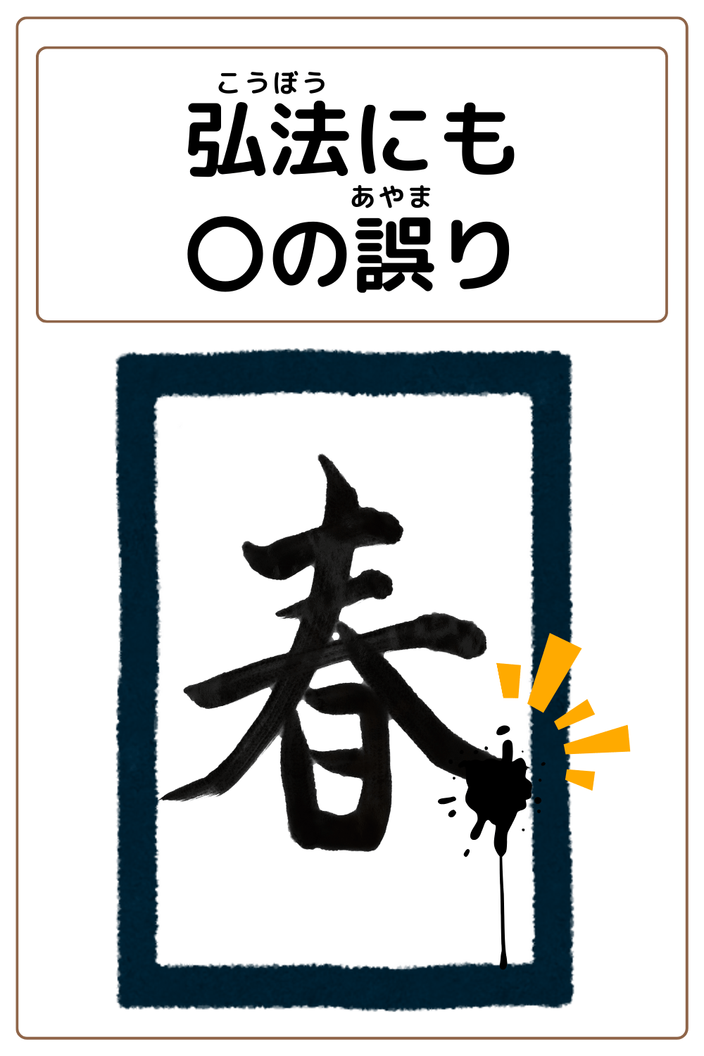 ことわざクイズ：弘法にも〇の誤り。〇に入る漢字は何でしょう？