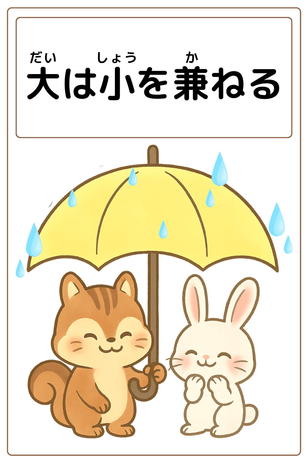 ことわざクイズ「大は小を兼ねる」の完成イラスト