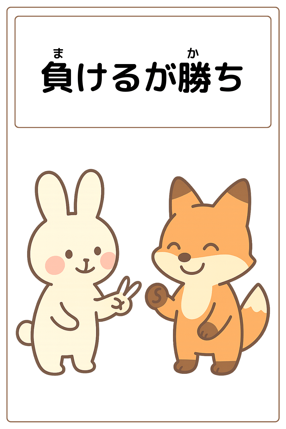 ことわざクイズ「負けるが勝ち」の完成イラスト