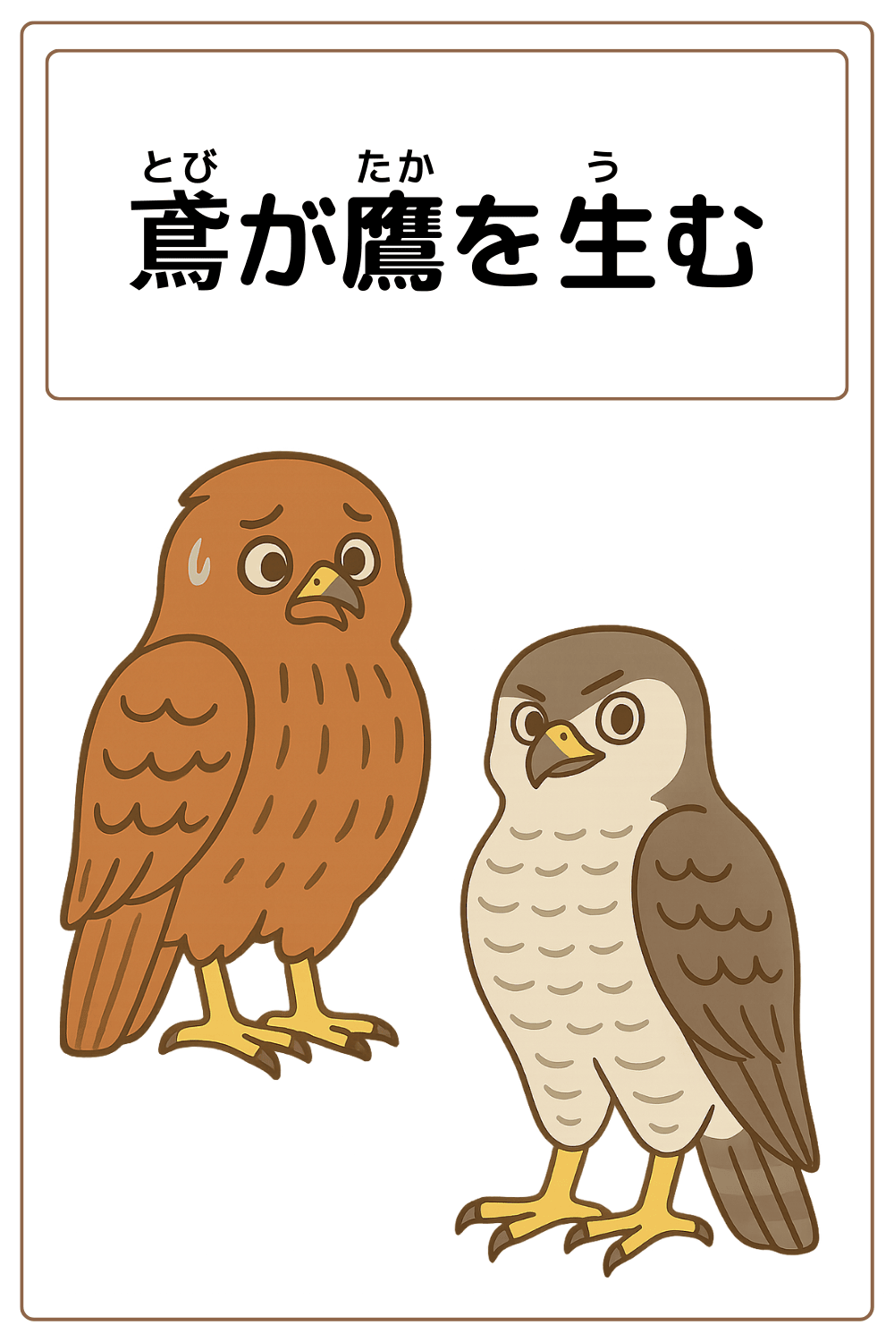 ことわざクイズ「鳶が鷹を生む」の完成イラスト