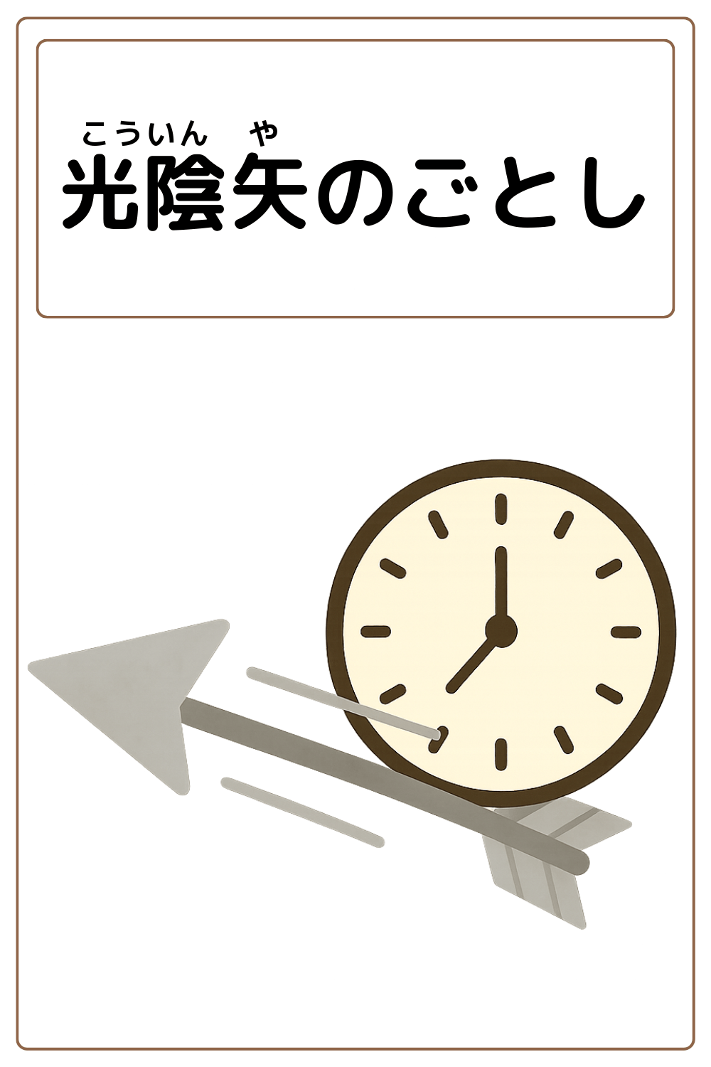 ことわざクイズ「光陰矢のごとし」の完成イラスト