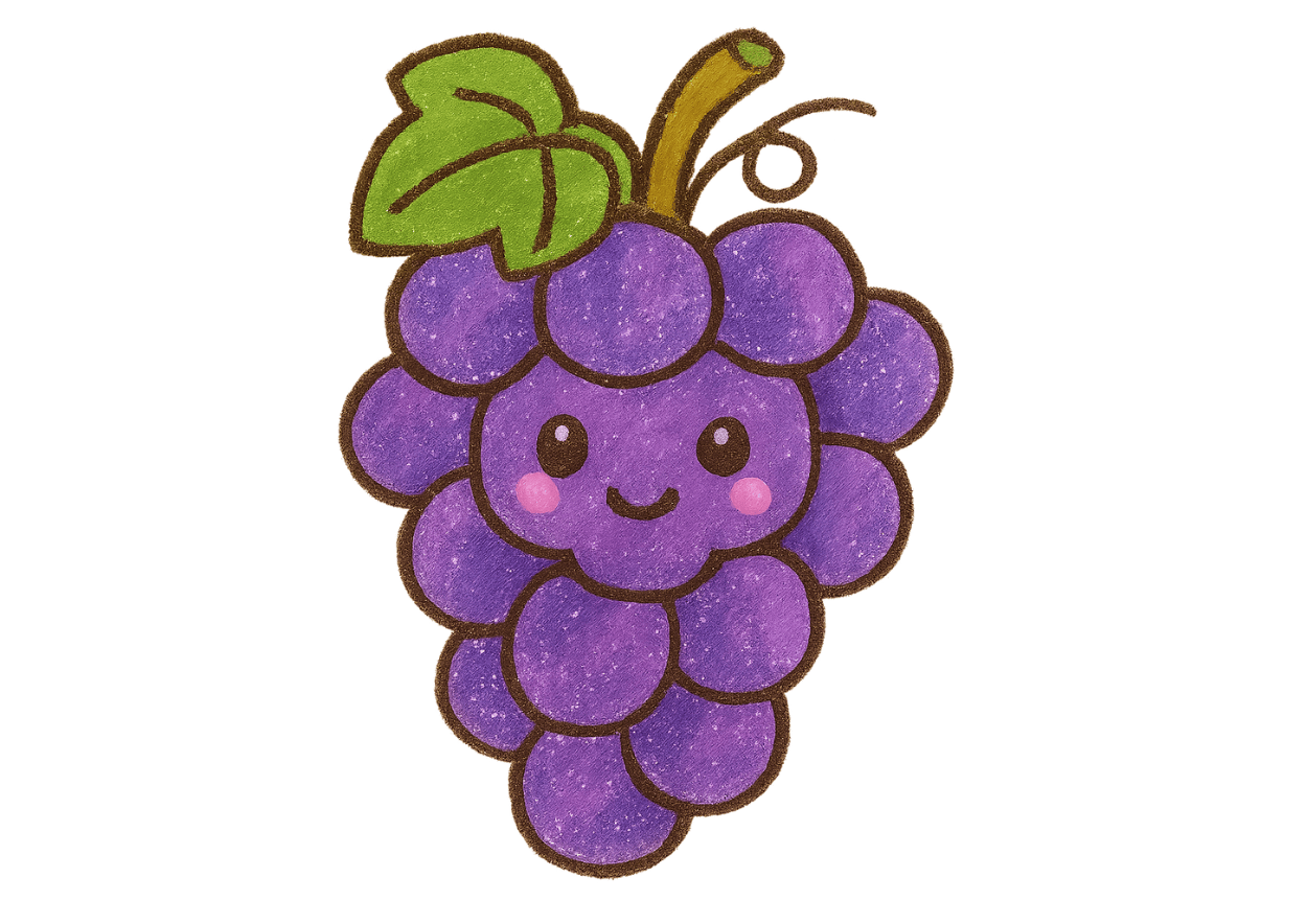 ぶどうのぬりえ・ちぎり絵｜かわいい無料素材【完成イメージ付き】
