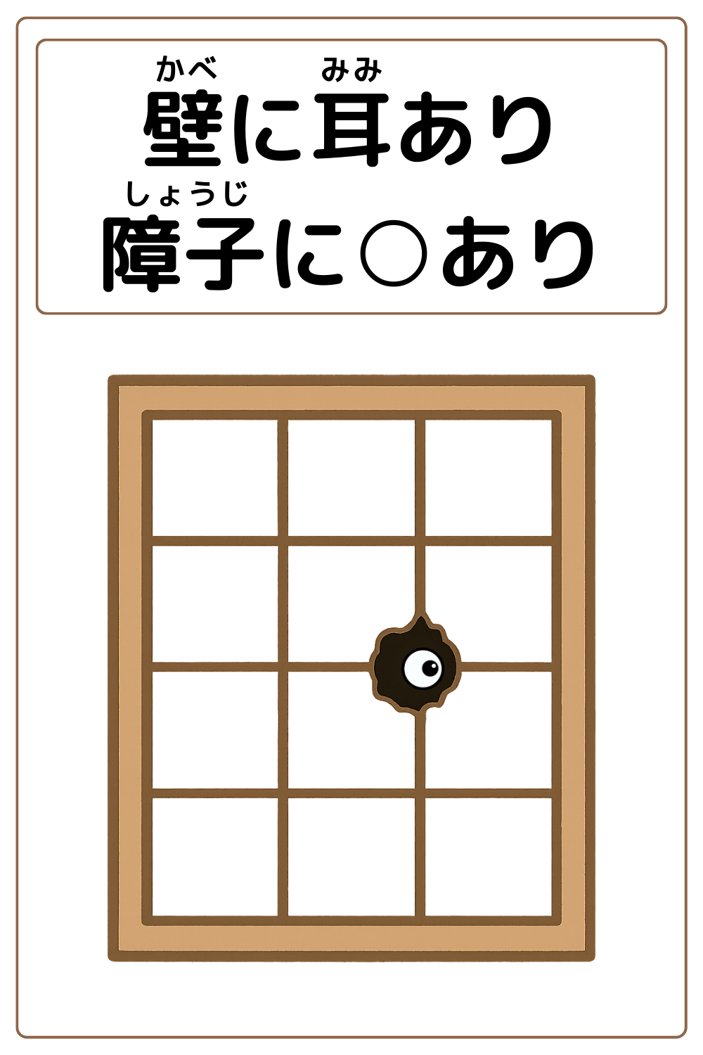 ことわざクイズ:壁に耳あり障子に〇あり。〇に入る漢字は何でしょう?
